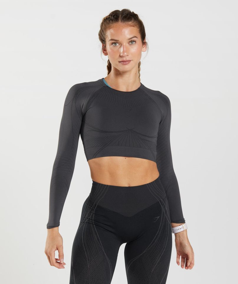 Women\'s Gymshark Apex Seamless Cropped Tops Black | CA 57N063